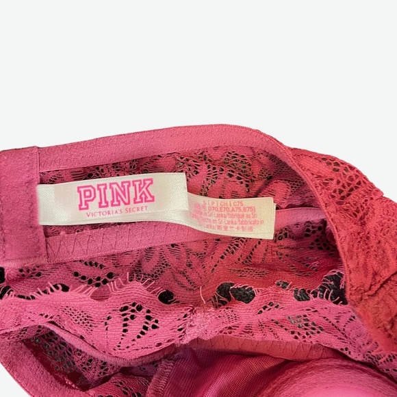 VICTORIA'S SECRET Pink Lace Floral Halter Lightly Lined BRALETTE Bra Underwire S - Picture 15 of 16
